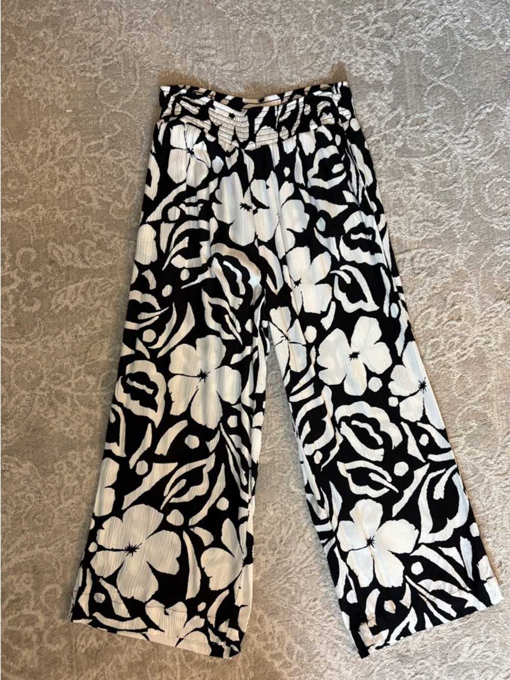 Grace Black and White Floral Wide-Leg Pants